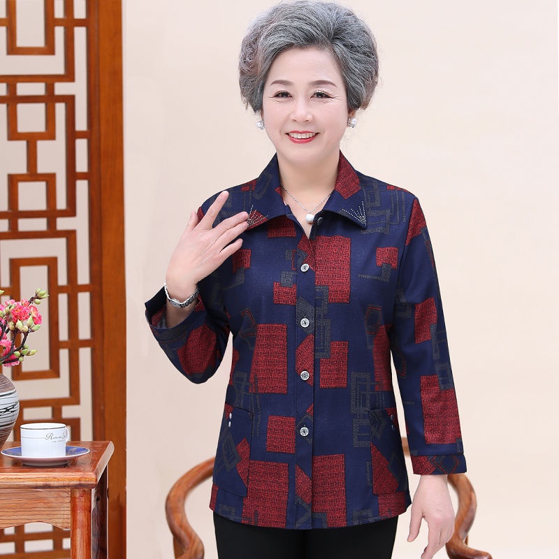 Áo sơ mi mùa hè tay thứ chín của phụ nữ trung niên và cao tuổi bà ba mẹ