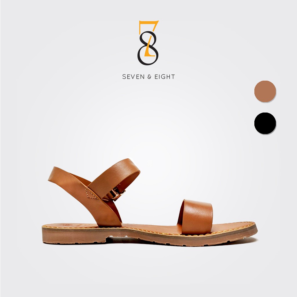 Sandal Quai Da Bảng Ngang Hậu Khoá Dáng Basic Seven & Eight 1cm - SX0006