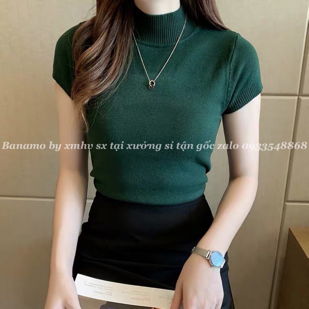 Áo len quảng châu tay cộc nhiều màu siêu xinh chất đẹp thời trang Banamo Fashion áo len cộc tay cổ 3 phân 3410