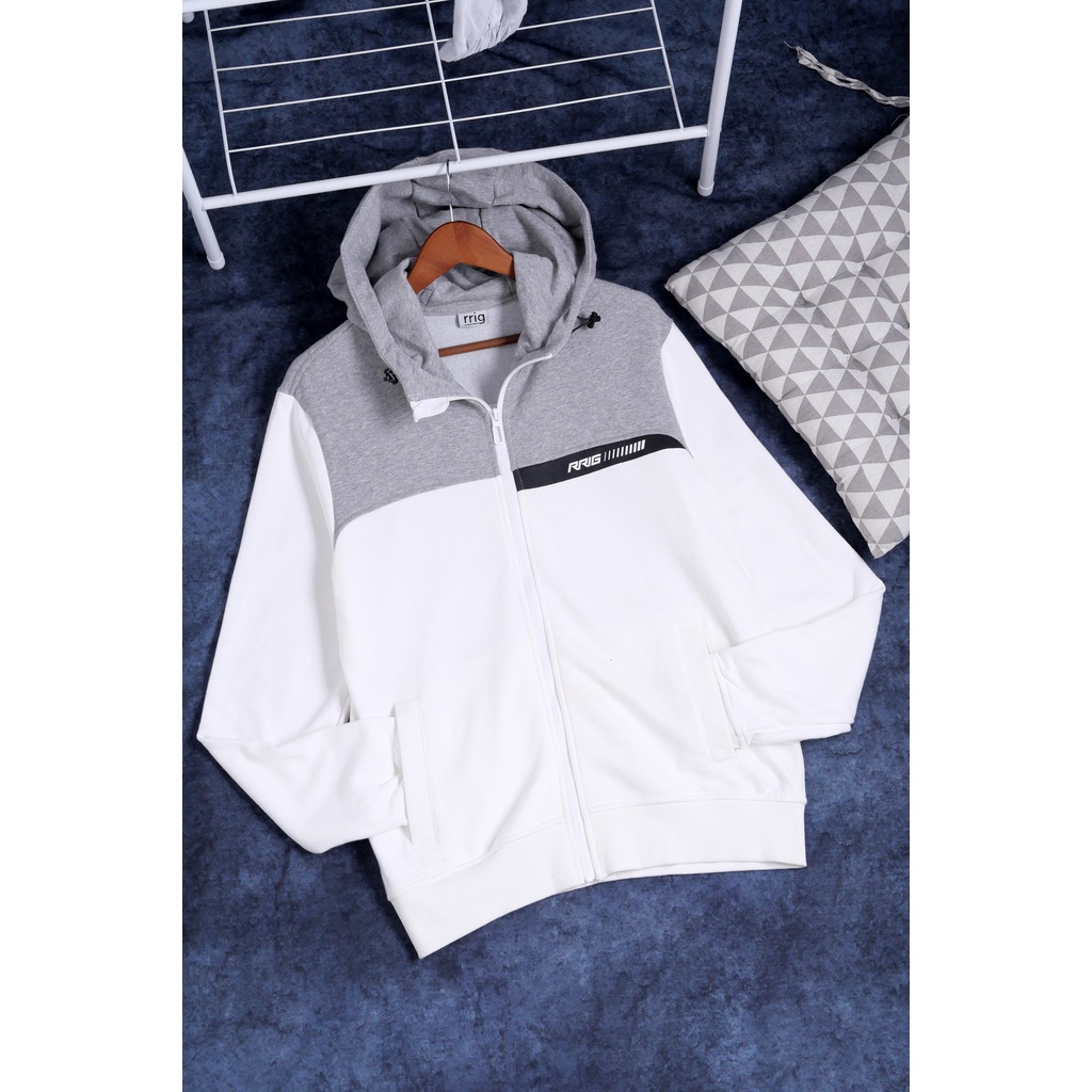 Áo khoác nỉ R.rig có mũ phối trắng xám