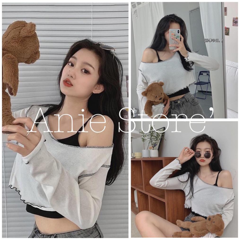 Set Áo Dài Tay Kèm Áo Croptop 2 Dây 🦋 Áo Thun Giấy Viền Bèo Kèm Áo Ngắn 🦋SALE MÙA HÈ RỰC RỠ