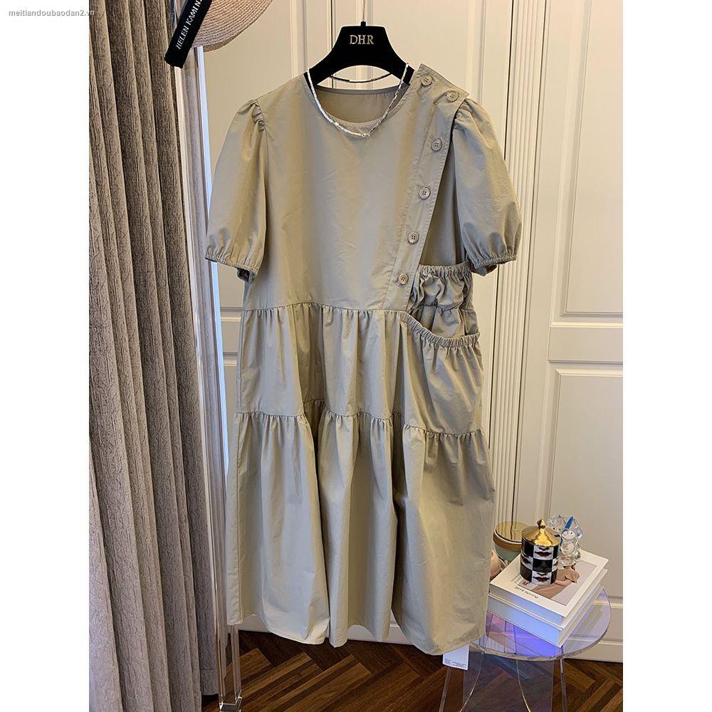 Đầm cotton tay phồng dáng rộng phong cách hàn quốc thời trang mùa hè cho nữ 2021