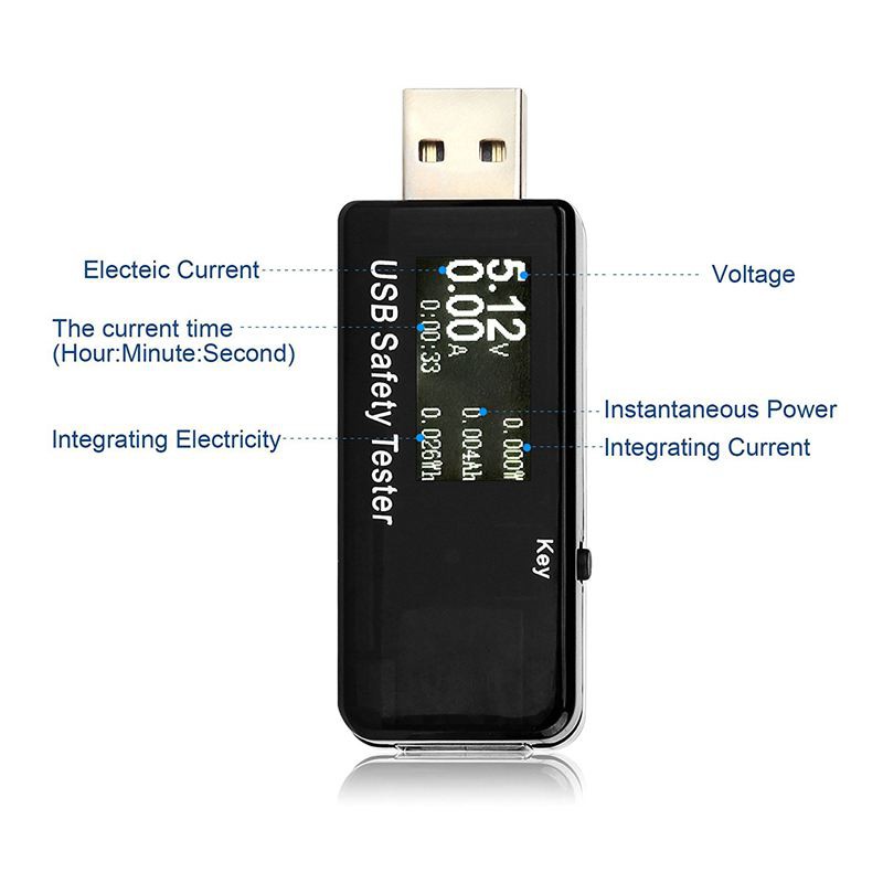 USB Safety Security Tester Đèn LED Vôn kế kỹ thuật số Ampe kế Dung lượng pin Chỉ báo Điện áp Đồng hồ đo nguồn điện