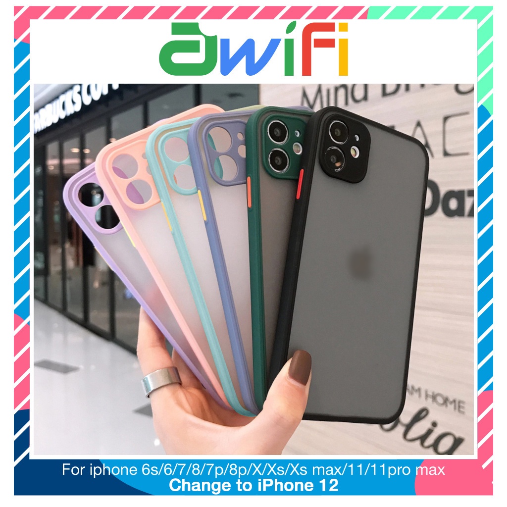 Ốp lưng iphone nhám vuông IP12 5/5s/6/6plus/6s/6splus/7/7plus/8/8plus/x/xr/xs/11/12/pro/max/plus/promax - Awifi S4-10