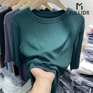 Áo Thun Tay Lửng Cổ Tròn Màu Trơn Thời Trang Mùa Hè Phong Cách Mới Dành Cho Bạn Nữ