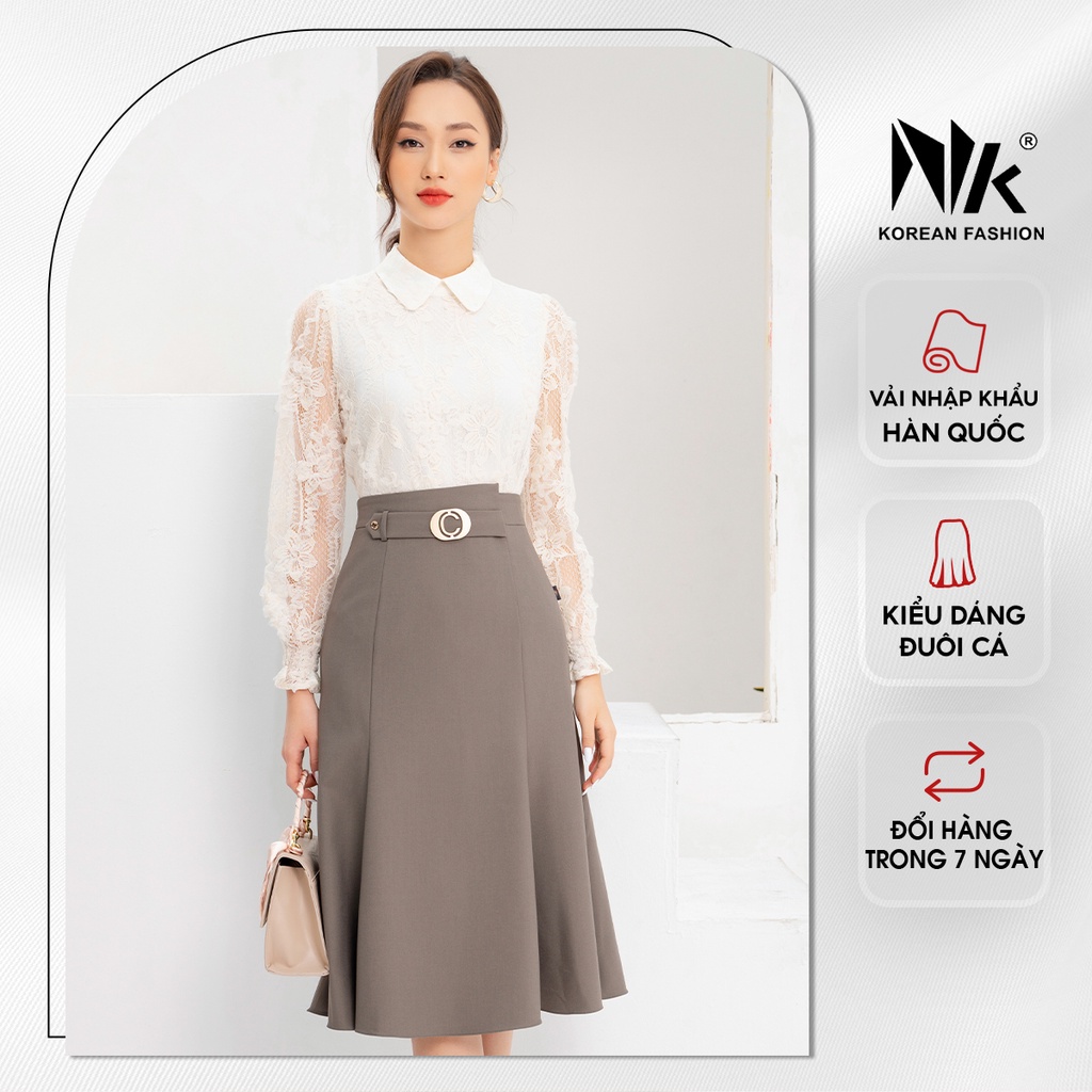 Chân Váy Nữ Công Sở NK Fashion Dáng Dài Đuôi Cá Lệch Kèm Đai Eo, Chất Liệu Co Giãn Nhẹ NKCV2112001