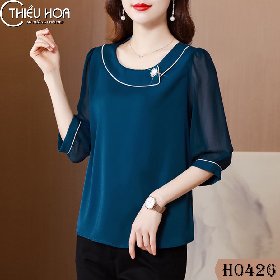 Áo nữ trung niên chất liệu CHIFFON cao cấp, thiết kế thanh lịch, trang nhã Thiều Hoa H0426