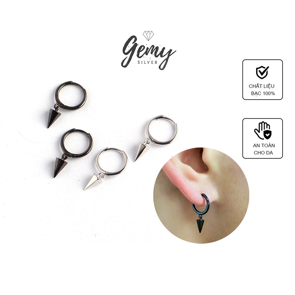 Khuyên tai nam tròn bạc hình mũi đinh nhỏ 2 màu bạc đen thiết kế đơn giản, cá tính, unisex (1 chiếc)| GEMY SILVER KN23