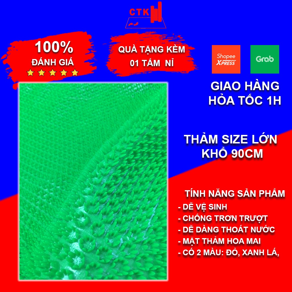 Thảm nhựa trải sàn chống trơn, thảm lót sàn nhà dạng cuộn gai VN đủ màu 90x 50cm