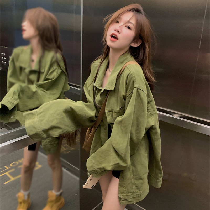 Áo Khoác Denim Dáng Rộng Thời Trang Mùa Thu Cá Tính Cho Nữ