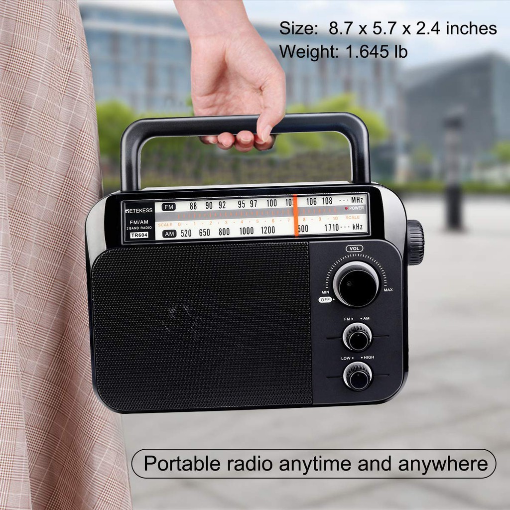 Radio Retekess Tr604 Am Fm Di Động Analog Hoạt Động Bằng 3 Pin Size D Hoặc Nguồn Ac Giắc Cắm Tai Nghe 3,5 Mm