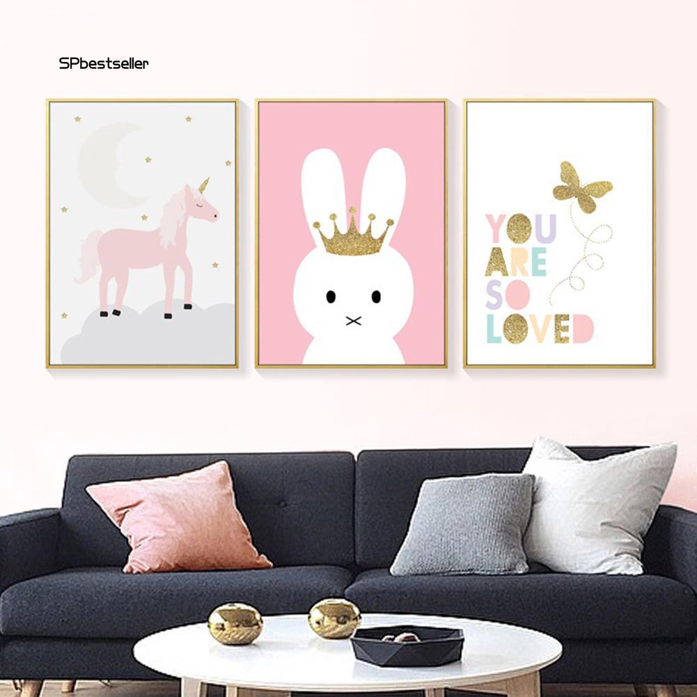 Tranh vải treo tường trang trí hình kỳ lân và thỏ đáng yêu độc đáo