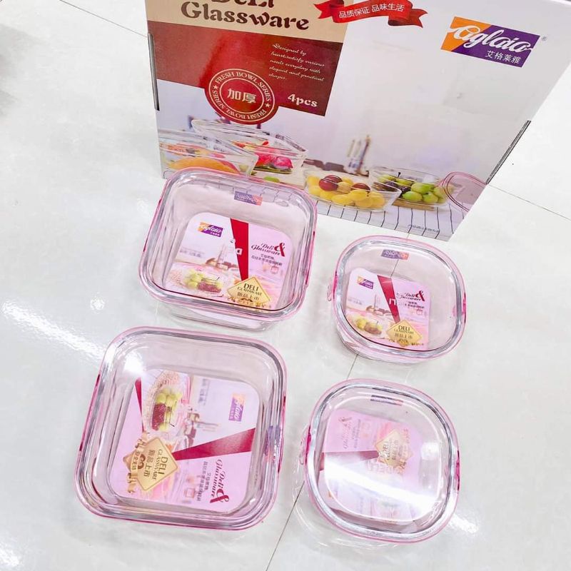 SET 4 BÁT THUỶ TINH CÓ NẮP ĐẬY