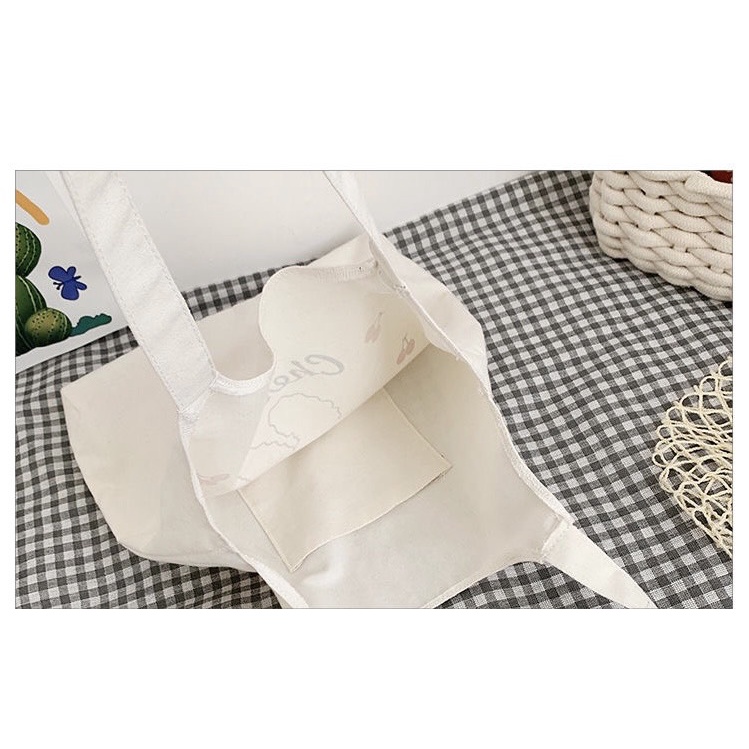 Túi Tote Trắng Vải Canvas Mềm Mịn Hình Gấu Cute Phù Hợp Cho Đi Chơi Đi Cafe