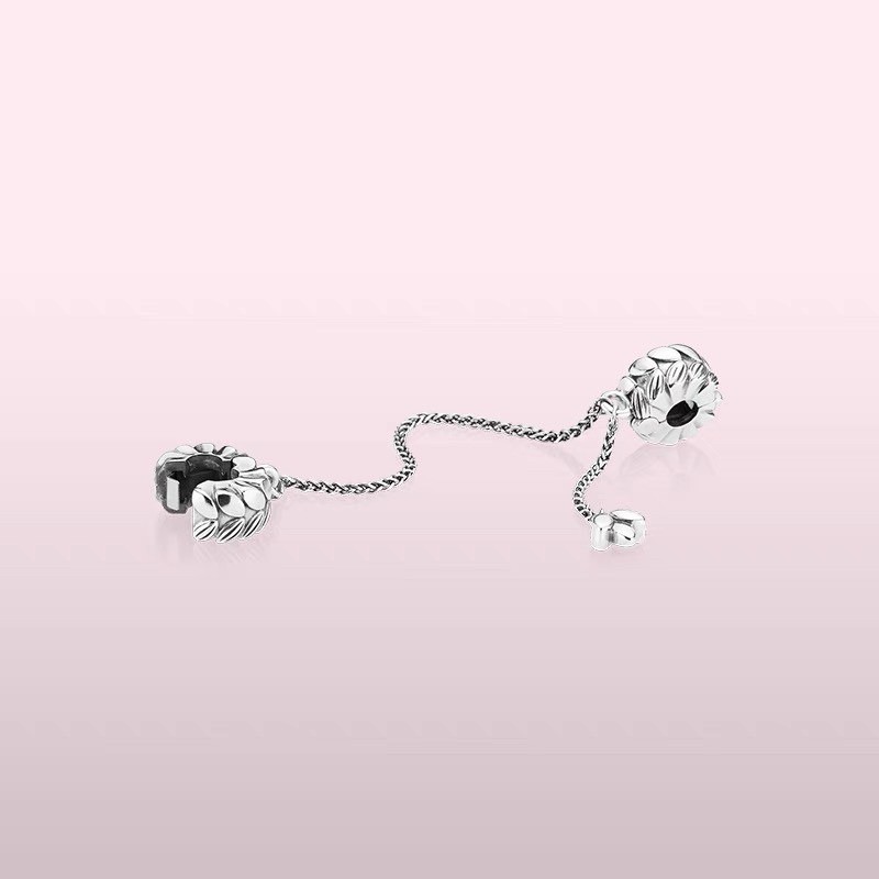 charm pan khoá chặn xích lá hoa ong bạc s925 cao cấp