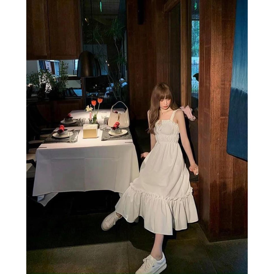 Váy,đầm hai dây trắng chun ngực xinh xắn (V3) | BigBuy360 - bigbuy360.vn