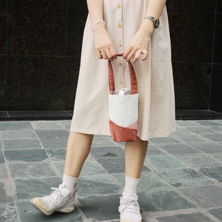 Túi vải 3 màu đựng bình nước (Hồng đất) bảo vệ môi trường/ Túi vải đựng bình giữ nhiệt/ ly giữ nhiệt