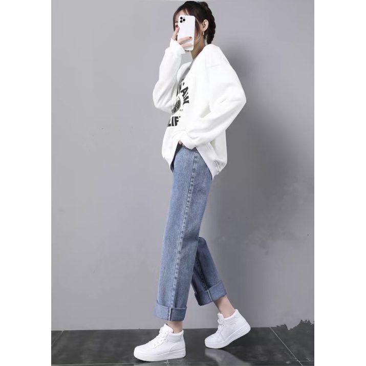 Quần jean nữ ống rộng HeyBig, quần bò nữ xám CẠP CAO phong cách Retro Ulzzang 2023 | BigBuy360 - bigbuy360.vn