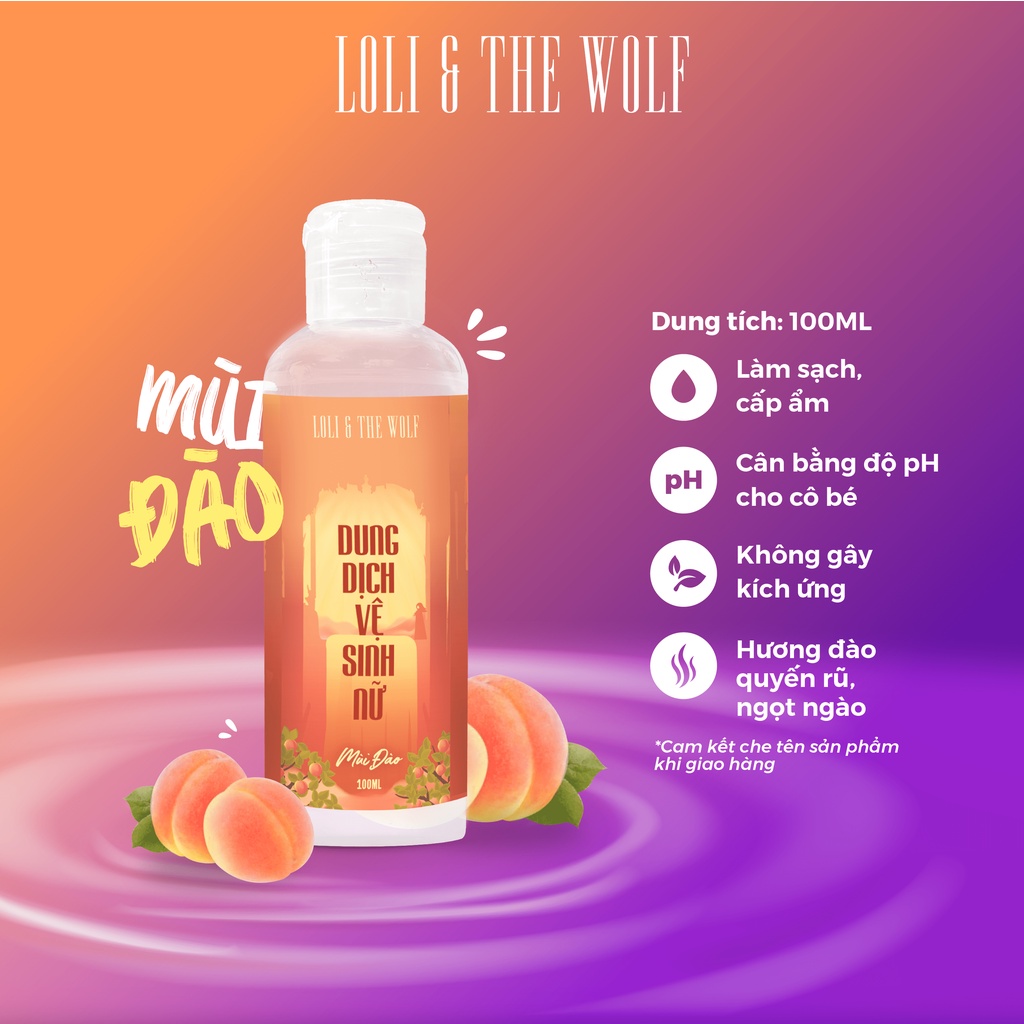 Dung dịch vệ sinh phụ nữ mùi Đào thơm mát thành phần tự nhiên chai 100ml - LOLI & THE WOLF