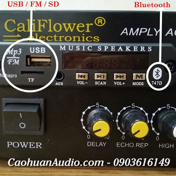 Amply mini AC / DC 12V bluetooth / USB / thẻ SD / Radio CALIFLOWER BX2277 và AV-999BT