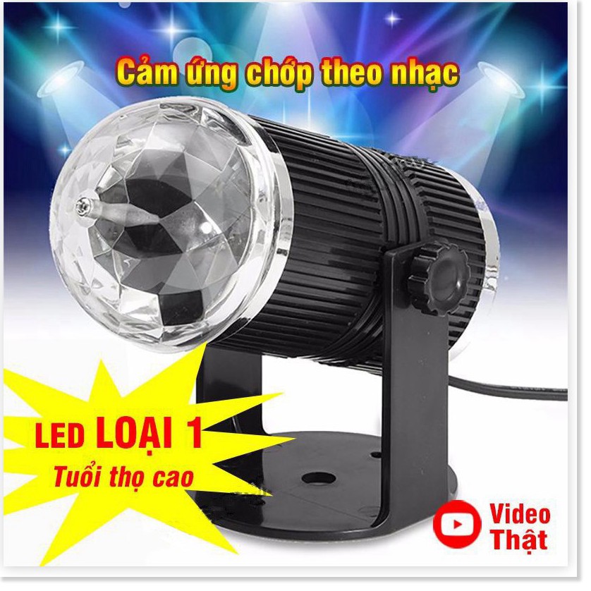 Đèn Led Hình trụ Xoay Pha Lê 7 Màu Cảm Ứng Âm Thanh Xoay 360 Độ