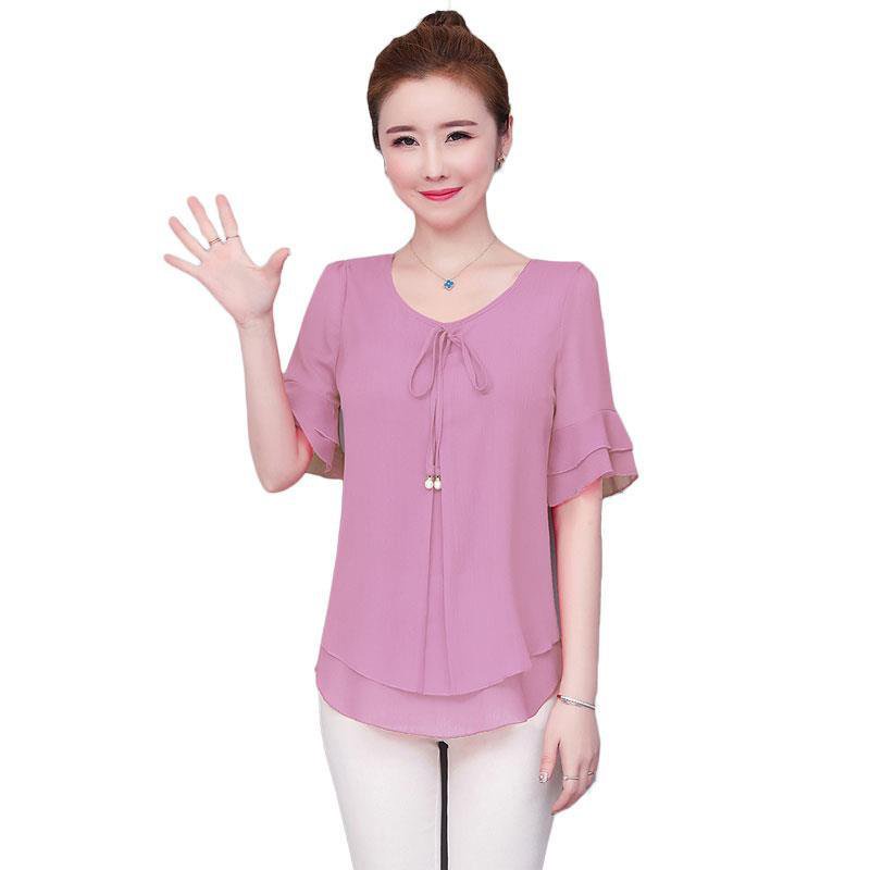 Áo Sơ Mi Chiffon Tay Ngắn Thời Trang Mùa Hè Dành Cho Phụ Nữ Trung Niên 25-30 - 35-40 Tuổi