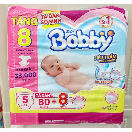 Tã Dán Bobby Size S 80 Miếng (Cho Bé 4-7Kg)