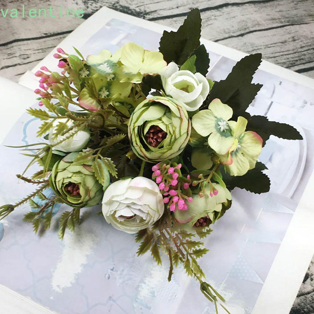 Bó hoa trà giả 6 nhánh bằng lụa màu sắc tươi sáng trang trí nhà cửa/tiệc cưới AVALENTINE 5 nhánh