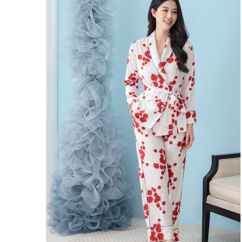 Bộ ngủ Pyjama satin ZAM Luxury - SETA57 - áo dài tay quần dài hoạ tiết