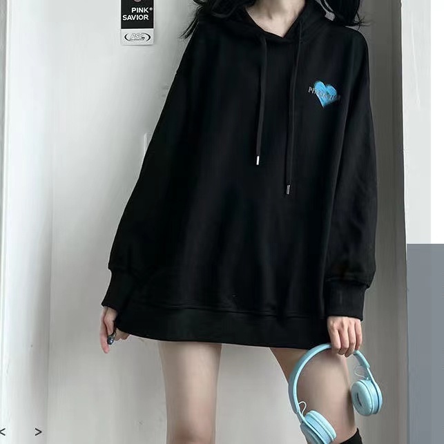 Áo Hoodie Tay Dài Form Rộng Họa Tiết Trái Tim Dễ Phối Đồ