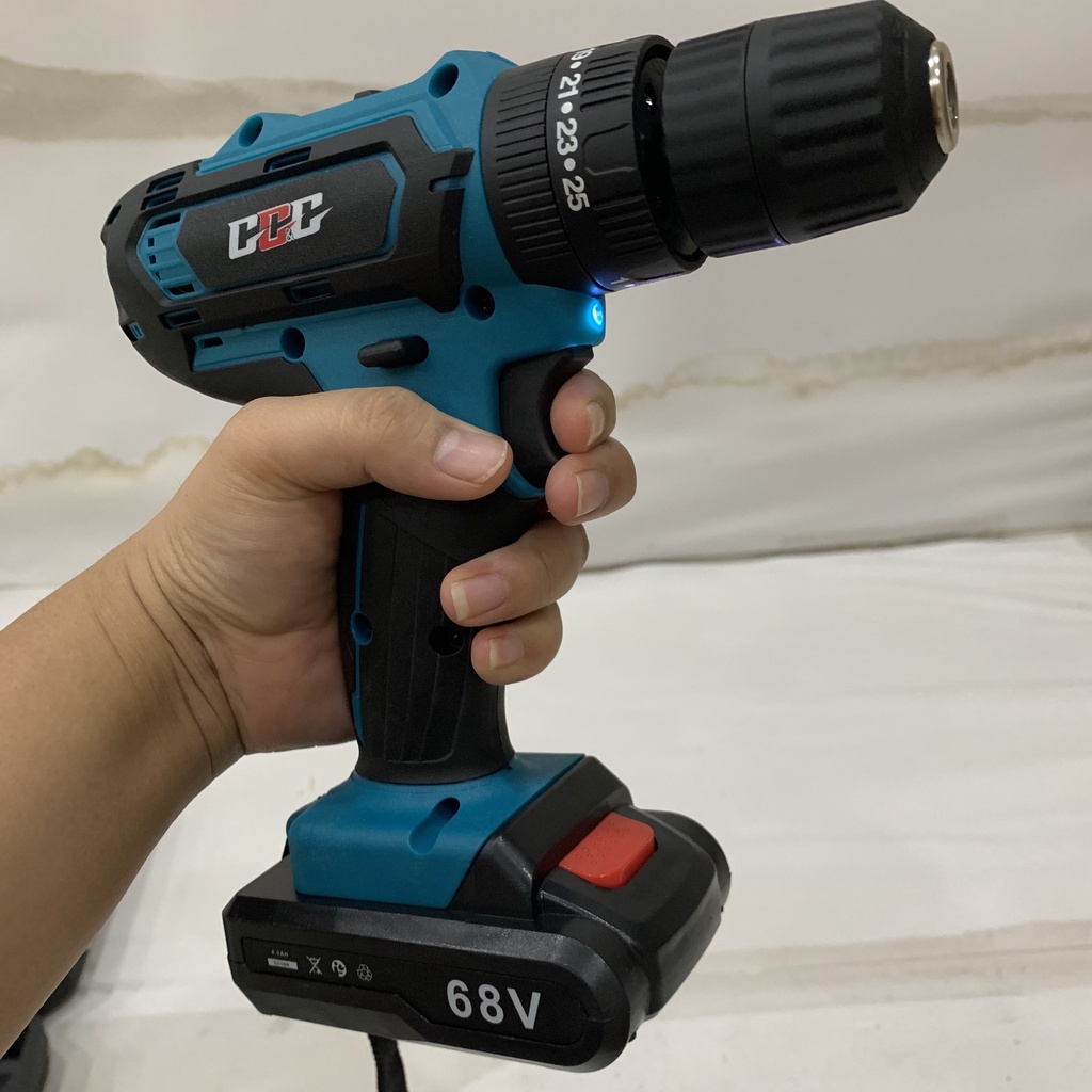 Máy khoan pin 68v công suất khỏe GT-1009 - Trang bị 3 chế độ: khoan, khoan búa, búa - 21 cấp trượt - đèn led siêu sáng