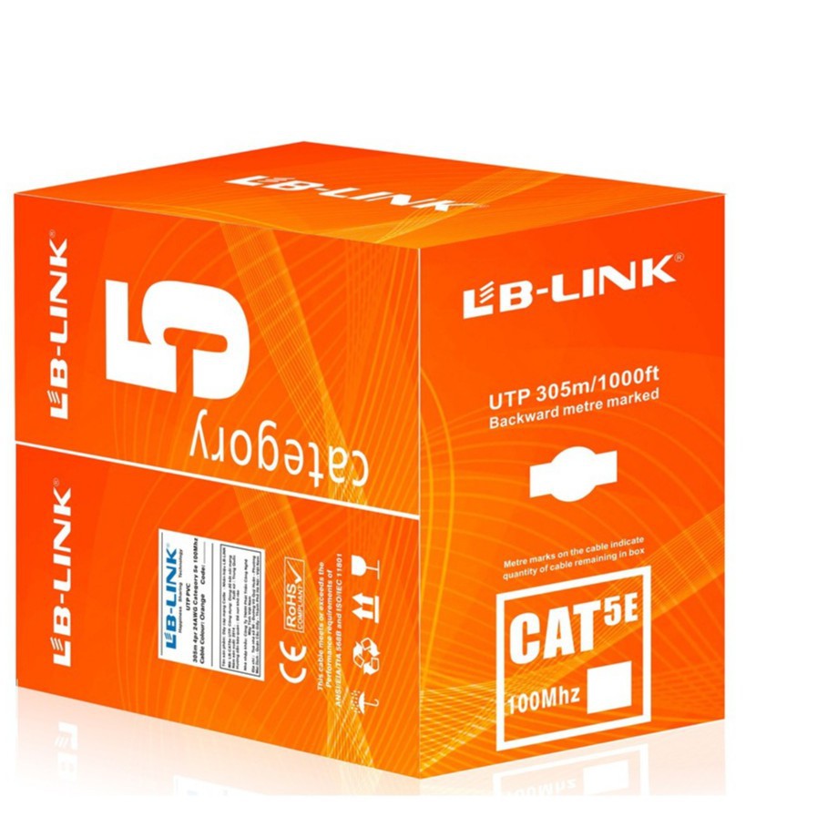 Đoạn dây cáp mạng Cat5 bấm 2 đầu LB-LINK 30/40/60/80m (Xanh/cam) - Chính hãng