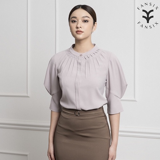 Áo sơ mi nữ thiết kế xếp ly cổ độc đáo FANSIX - A04 sơ mi công sở, vải Mango mềm mại | BigBuy360 - bigbuy360.vn