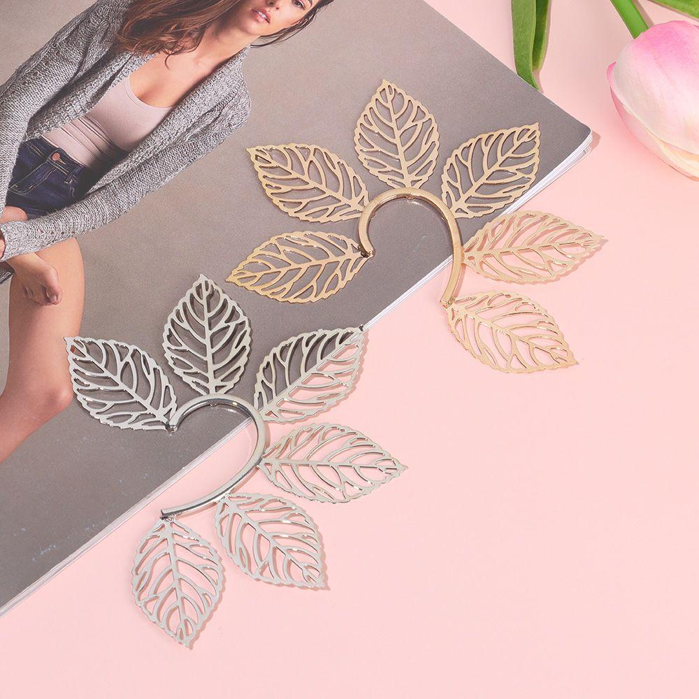 Khuyên Vành Tai Kim Loại Hình Lá Cây Thời Trang