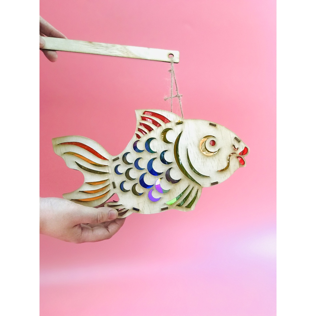 Đèn Lồng Trung Thu Bằng Gỗ, DIY, Tự Trang Trí Đầy Màu Sắc Dành Cho Bé, Tặng Kèm Màu, Cọ