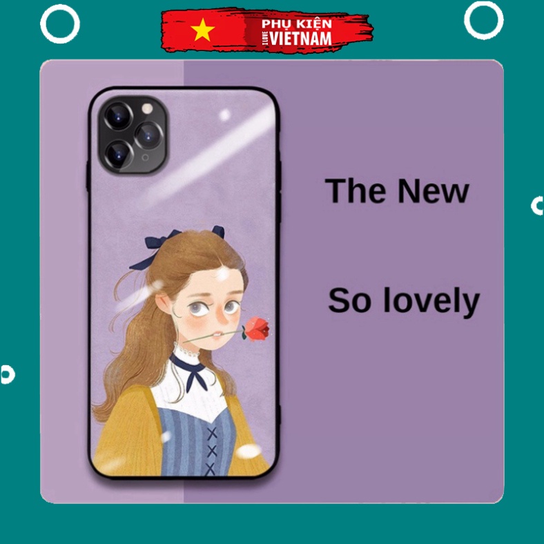Ốp lưng iphone 6, 7, 8 Plus, X, XS, XR, XSMAX, 11, 11PRO, 11 PROMAX, 12, 13 PROMAX người con gái NGẬM huê hồng BẰNG KÍNH