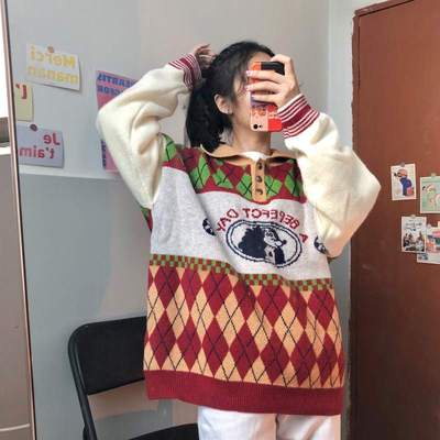Áo len cổ polo vintage size rộng