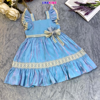 Váy cho bé gái, đầm công chúa tay cánh tiên họa tiết ren hoa nơ eo C79 - Likekids