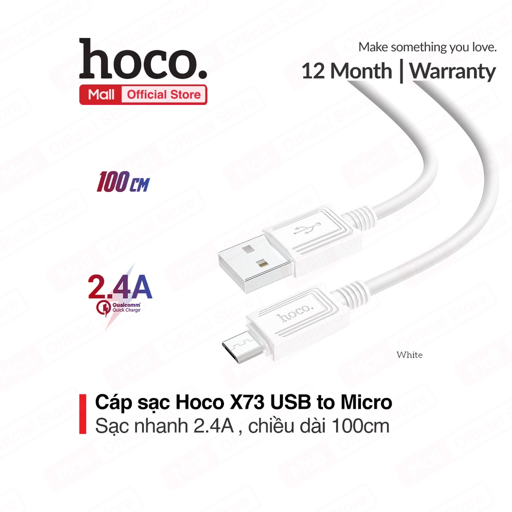 Cáp sạc và truyền dữ liệu Hoco X73 hỗ trợ sạc 2.4A/3.0A chất liệu TPE dài 100cm dành cho Smartphone.