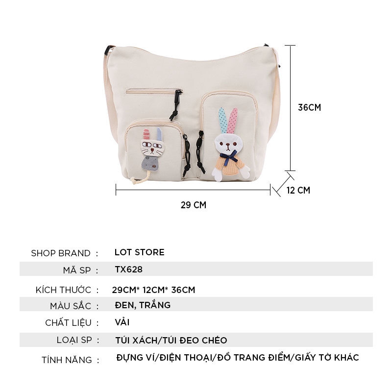 Túi tote vải bố đựng đồ canvas đeo chéo có khóa giá rẻ TX004