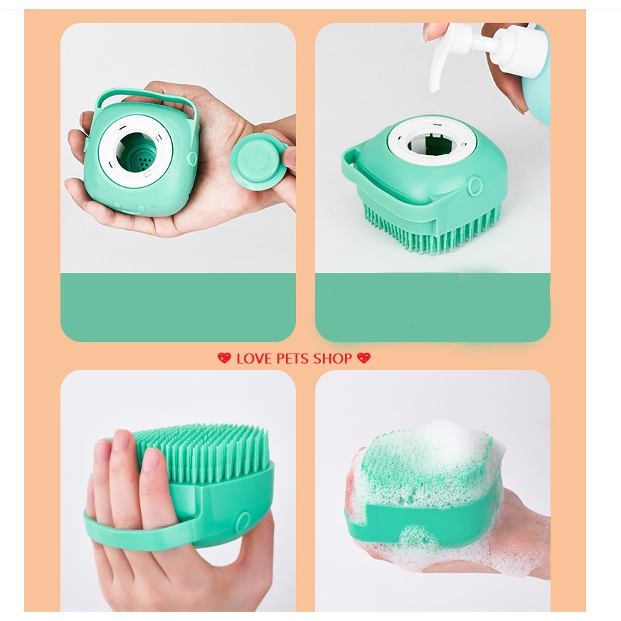 BÀN CHẢI TẮM CHO CHÓ MÈO CÓ KHAY ĐỰNG XÀ BÔNG - LOVE PETS SHOP