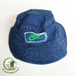 Nón mũ bucket tai bèo có vành vải jean màu xanh dương - chữ ngẫu nhiên