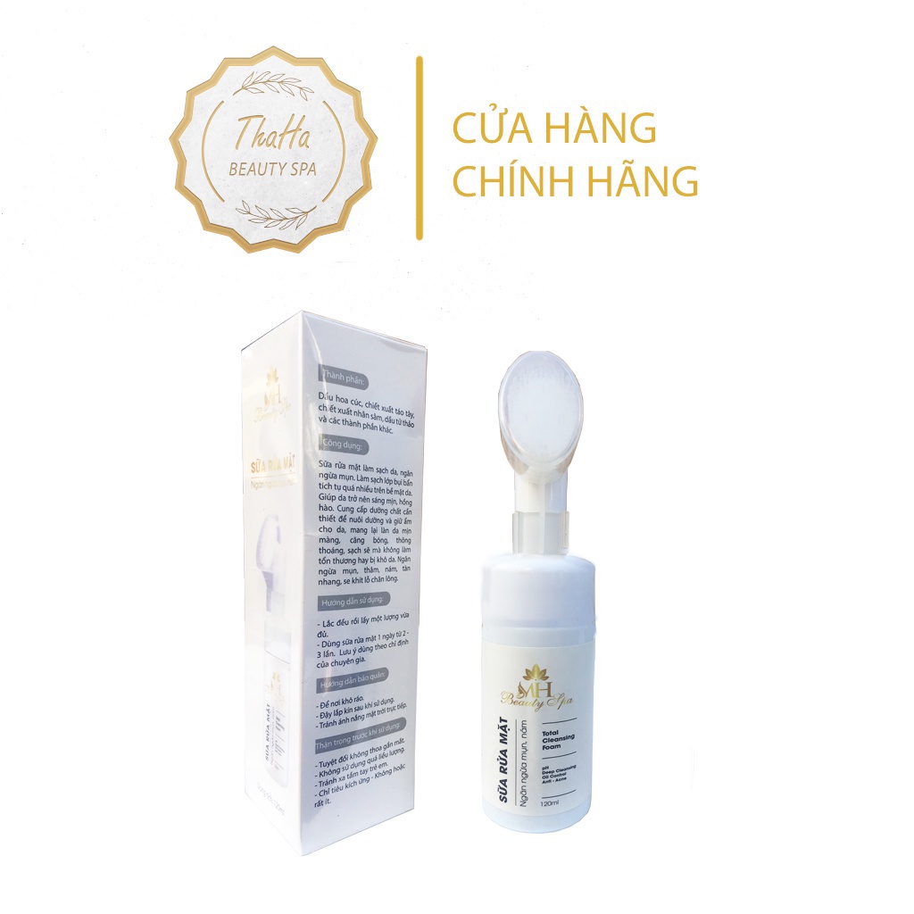 Sữa rửa mặt giảm mụn, Sữa rửa mặt bọt mịn MH Beauty Spa 120ml làm sạch da, sáng mịn, hồng hào, giữ ẩm