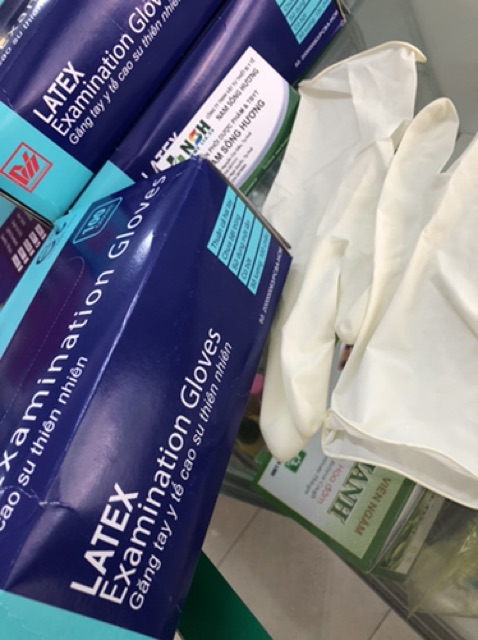 ❤️ Hộp 50 đôi Găng tay cao su thiên nhiên y tế có bột latex gloves DUY HÀNG GĂNG TAY CAO SU KHÁM BỆNH DUY HÀNG XS S M L