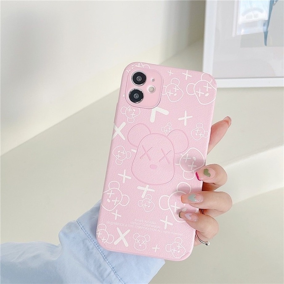 Ốp điện thoại silicon mềm họa tiết Kaws màu hồng bảo vệ cho Iphone 13 12 11 Pro Max Se2020 X Xr Xs Max 7 8 Plus