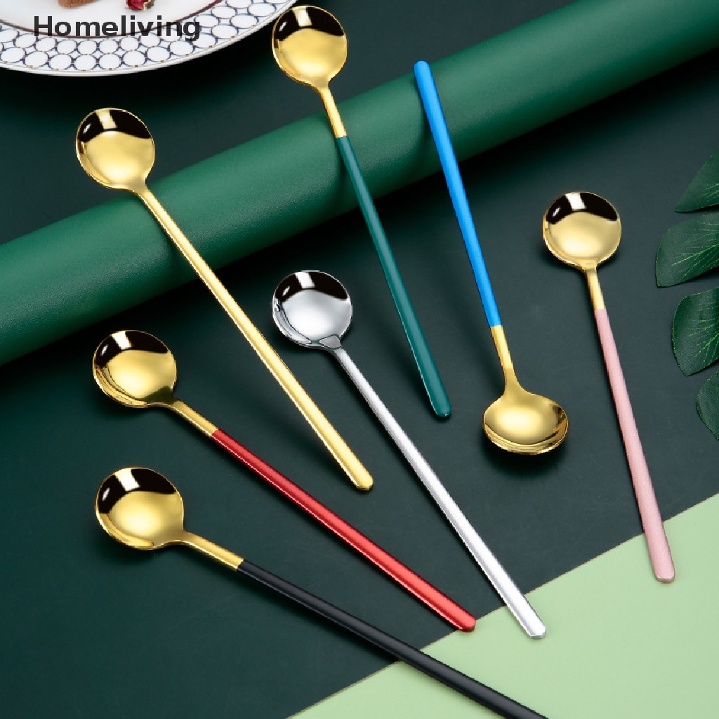 Muỗng Cà Phê Cán Dài Bằng Thép Không Gỉ Màu Sắc Cầu Vồng Xinh Xắn