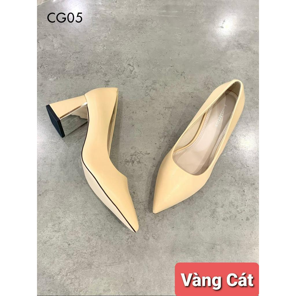 Giày cao gót nữ giày cao gót 5P giày cao gót vuông phối bạc