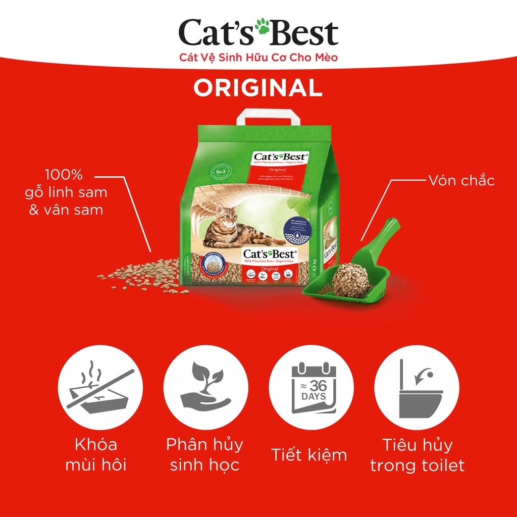 [2.1kg] Cát gỗ hữu cơ CAT'S BEST ORIGINAL 5L vón cục cho mèo