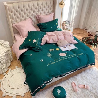 Bộ Chăn Ga Lụa Thêu Cá 4 Món Hàng Cao Cấp