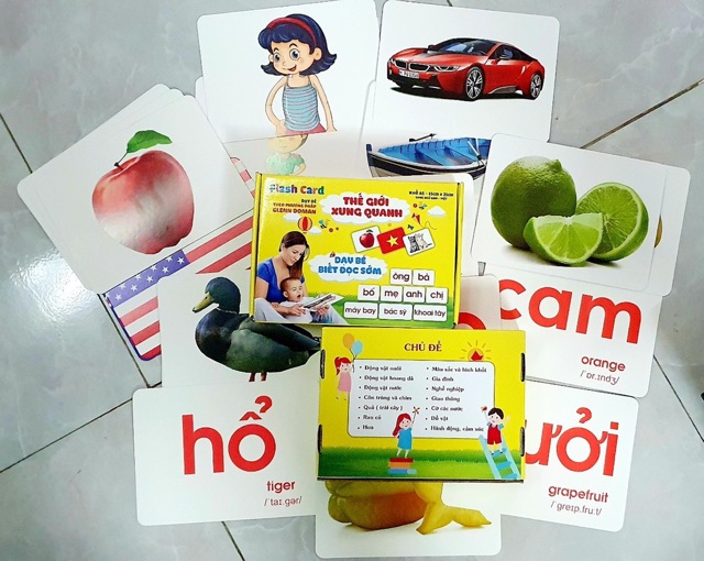 Bộ Thẻ Flash card 2 trong 1 Thế Giới Xung Quanh Anh Việt Mẫu Mới